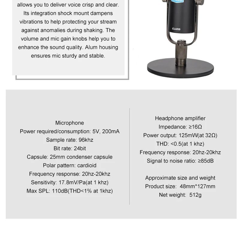 Alctron CU28 USB Condenser Microphone Hanging or