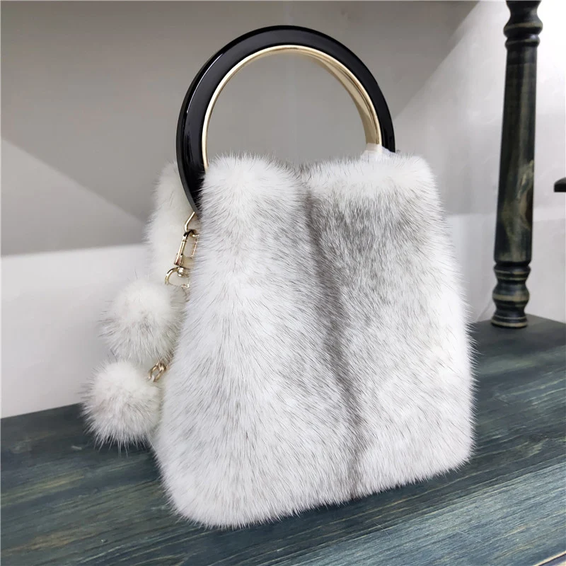 Handtasche aus natürlichem Nerzfell für Damen, luxuriöse High-End-Tasche aus echtem Fell mit Tragegriff, große Kapazität, Schulter- und Umhängetaschen für Damen – Detail 4