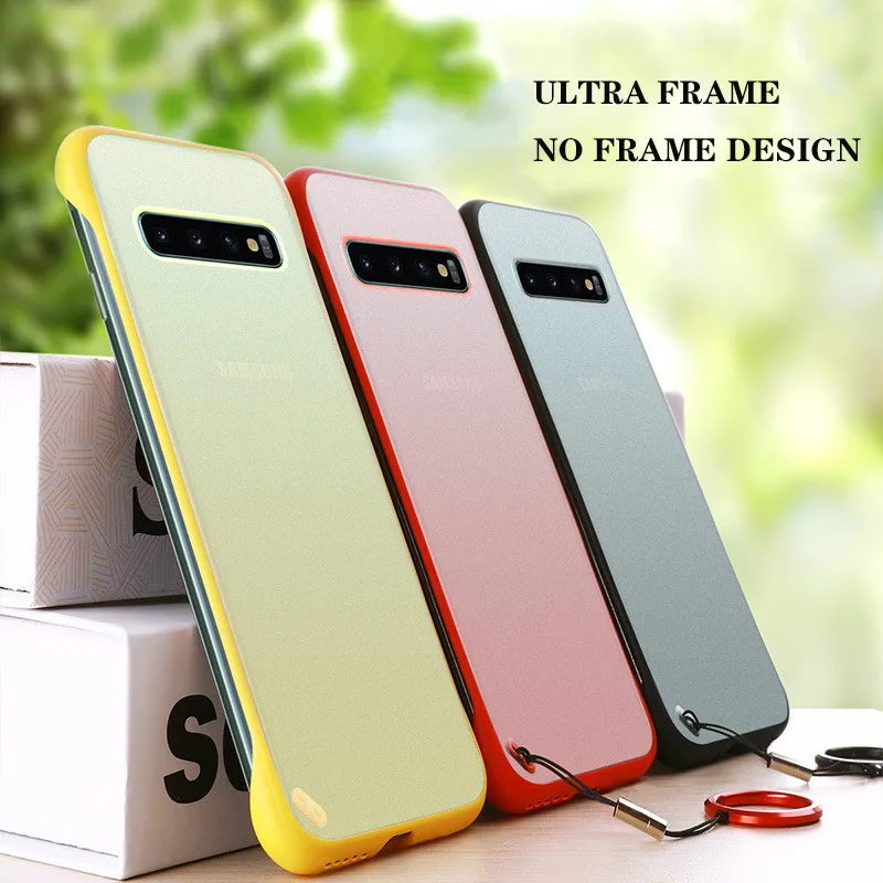 

Luxury Frameless Case for Samsung Galaxy Note 10 Pro Case with Finger Ring Holder for Samsung S10 Plus Cover No Frame Housing
