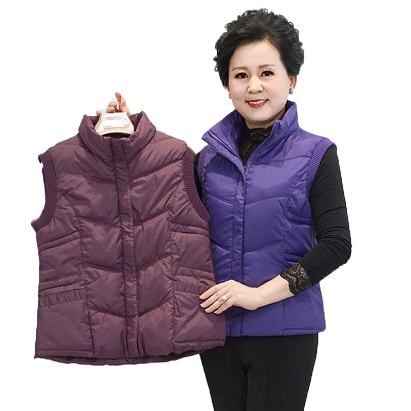 

Middle-aged and Elderly Women's Vest 2020 Winter Down Cotton Vests Short Zipper Sleeveless Keep Warm Jacket Winter Waistcoat 4XL