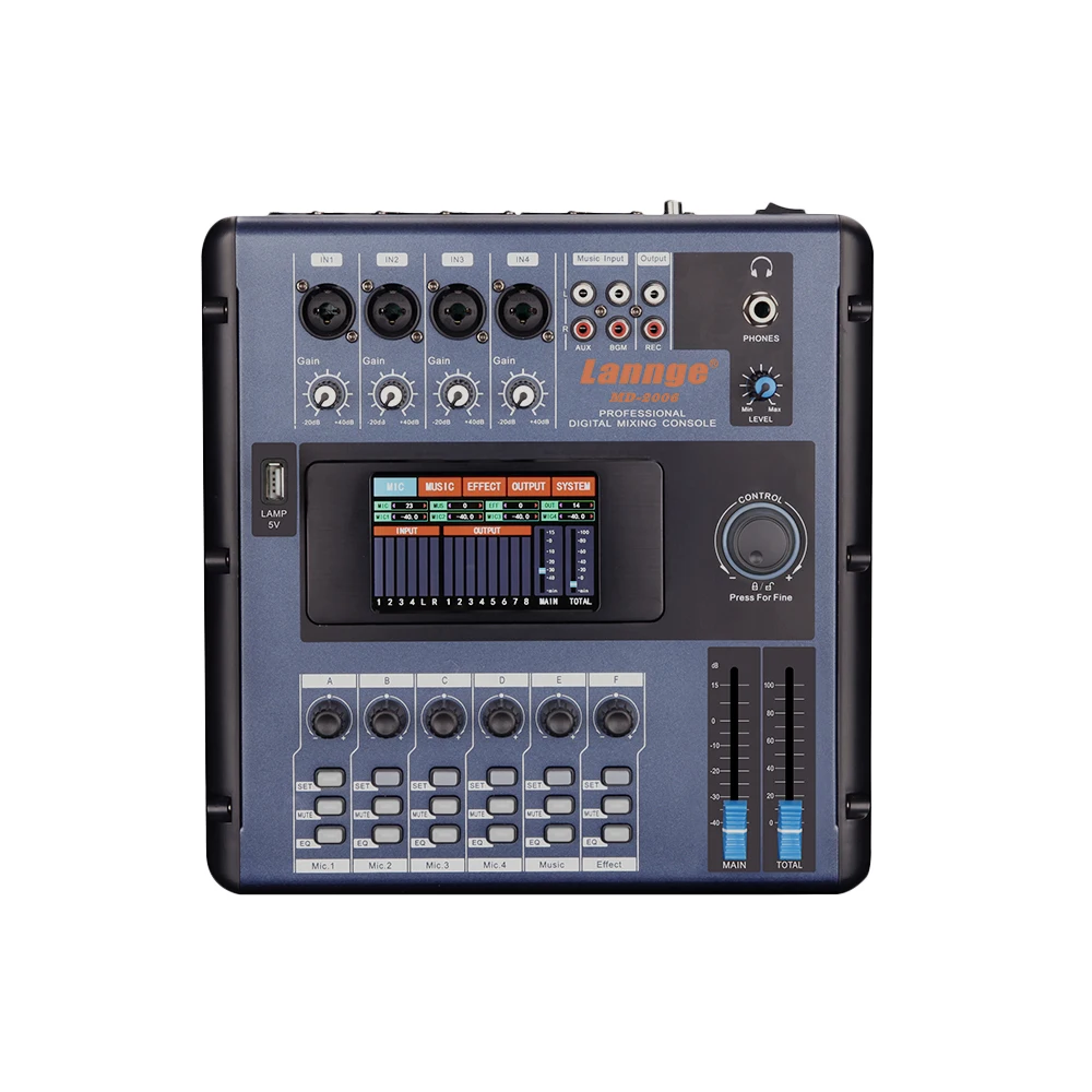 Lannge MD-2006 Портативный 6-ти канальный цифровой микшерный пульт консольный микшер ЖК-дисплей сенсорный экран Встроенный эффекты с USB Интерфейс