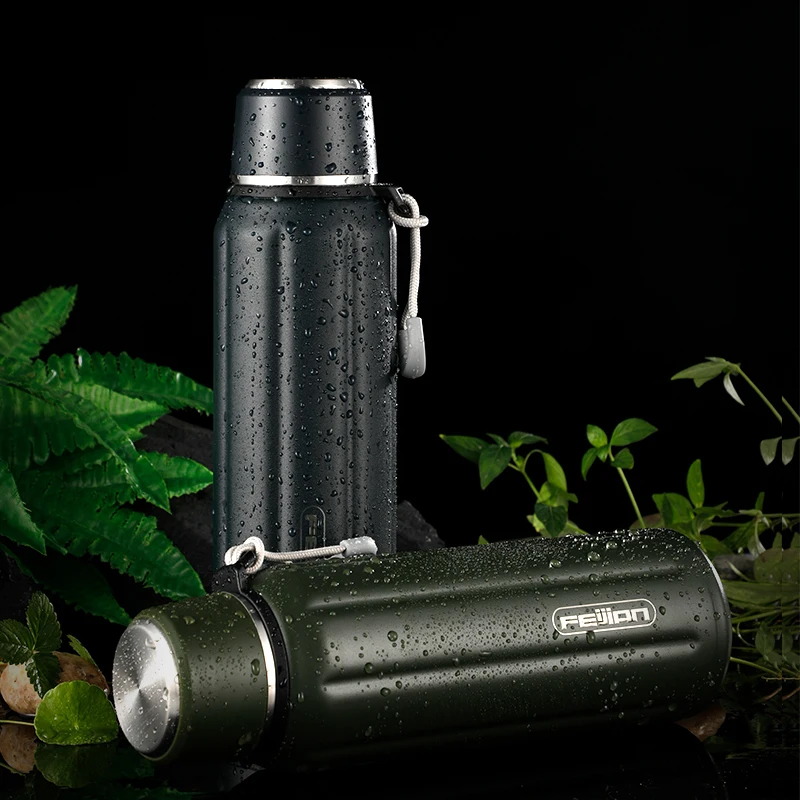 FEIJIAN Double Wall Insulated Water Bottle, Outdoor Travel Sports Bottles, Stainless Steel, 600ml, Thermos For Tea, Thermal Cup