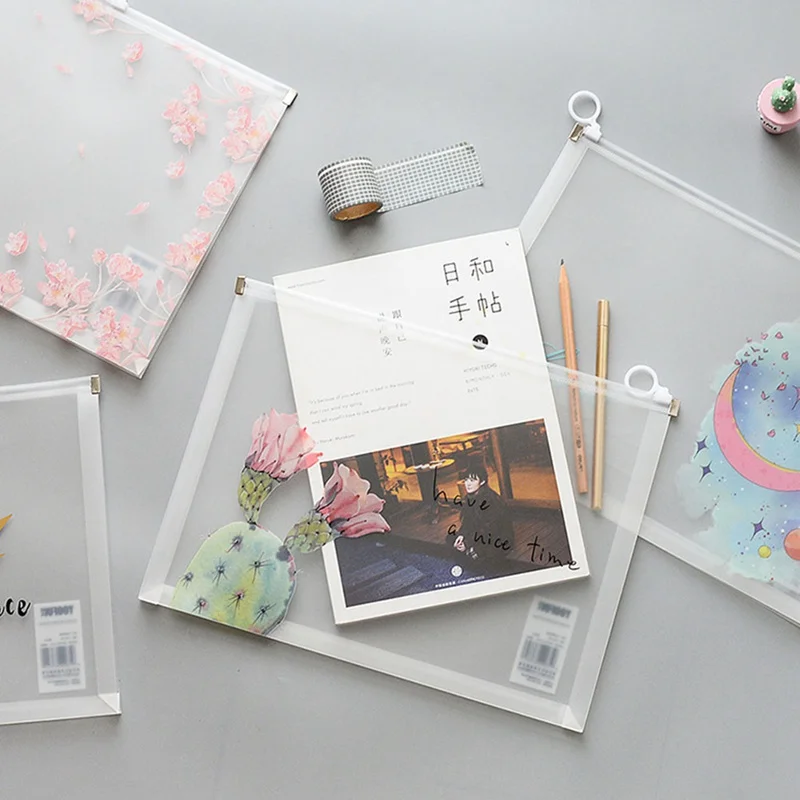 

1 Pcs Kawaii Cherry Sakura Button Office Zipper File Folder A4 School Office Supplies Children Student Gifts Stationery