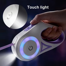 Touch lights Dog Leash Led Light Retractable Pet Leads Traction Rope Belt Durable Large Dog Walk Run Leash Lead Automatic 3/5M