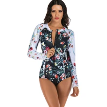 Костюм для серфинга, купальники для женщин, длинный рукав, цветочный принт, Цельный купальник, сексуальный гидрокостюм, Рашгард, туники для пляжа