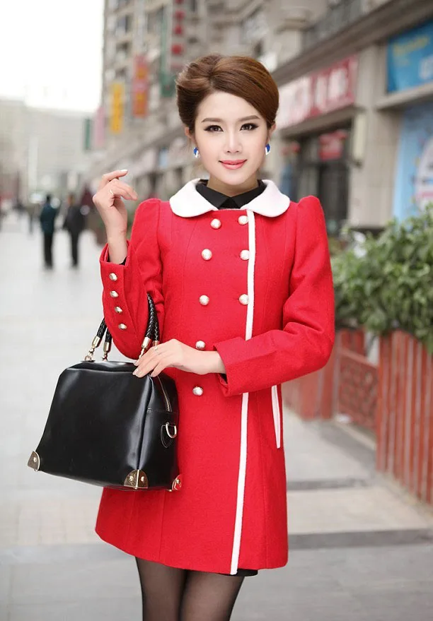 Winter Wool Coat Women Thick Warm Long Wool Blends Coats Elegant Ladies Furry Collar Woolen Coats Jackets Abrigos Mujer Invierno