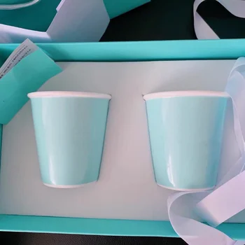

blue color mug whit bag and box 2 cup per set