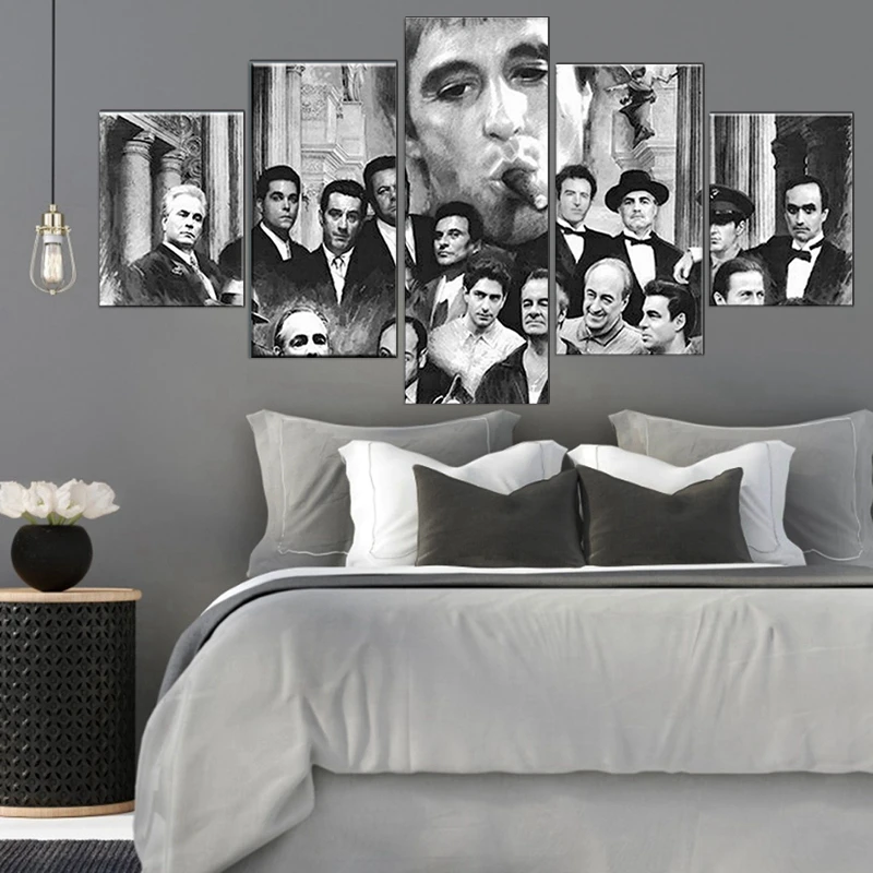 HD Prints Retro Canvas Painting 5 Pieces Godfather Goodfellas Scarface  Sopranos Modular Movie Poster Picture Decor Room Wall Art