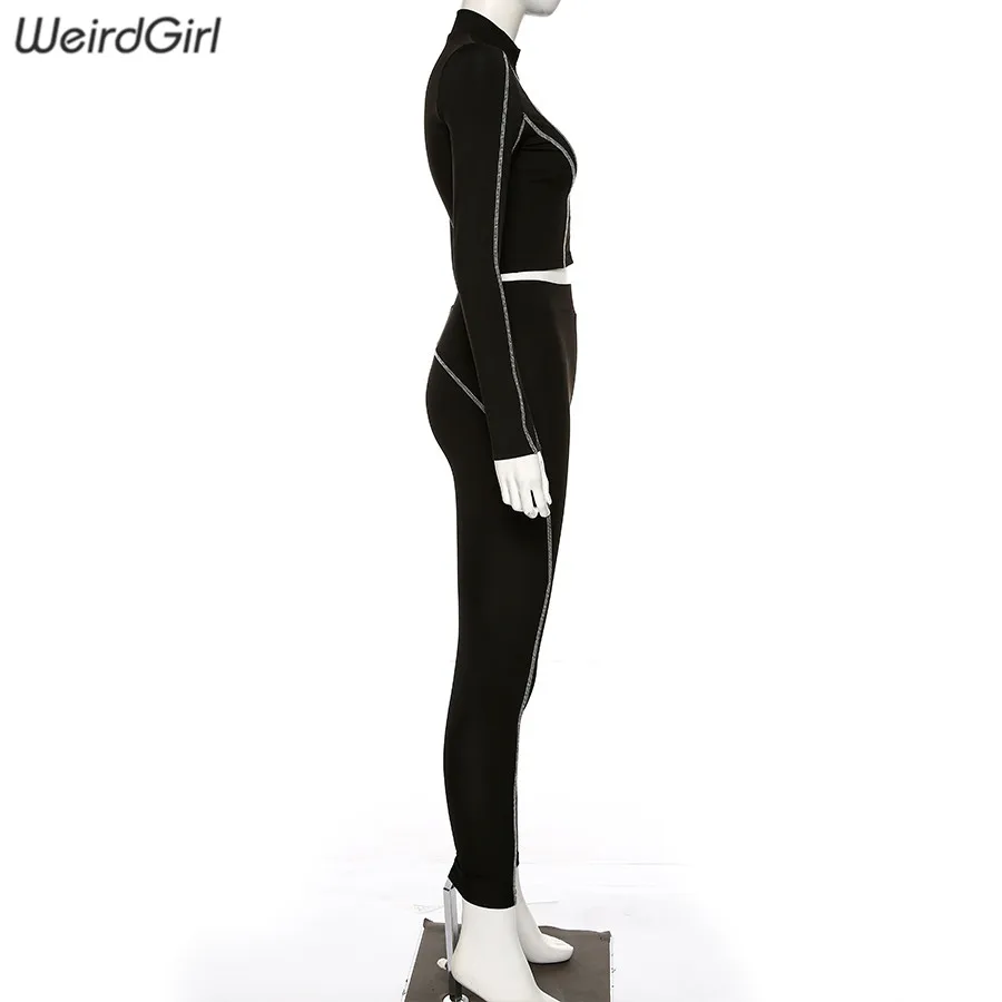 Weirdgirl, женские комплекты, 2 шт., светоотражающий принт, спортивный костюм, длинный рукав, футболки, длинные, высокая талия, обтягивающие леггинсы, повседневная спортивная одежда