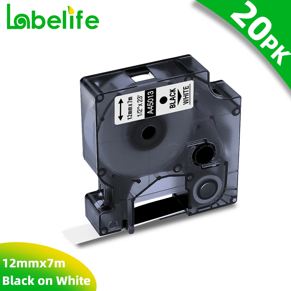 20PK Pita Label 12Mm 6Mm 9Mm Kompatibel untuk Dymo LabelManage LM160 LM280  Lmmengingat Hitam Pada Pita Putih 45013 45010 45018 40918