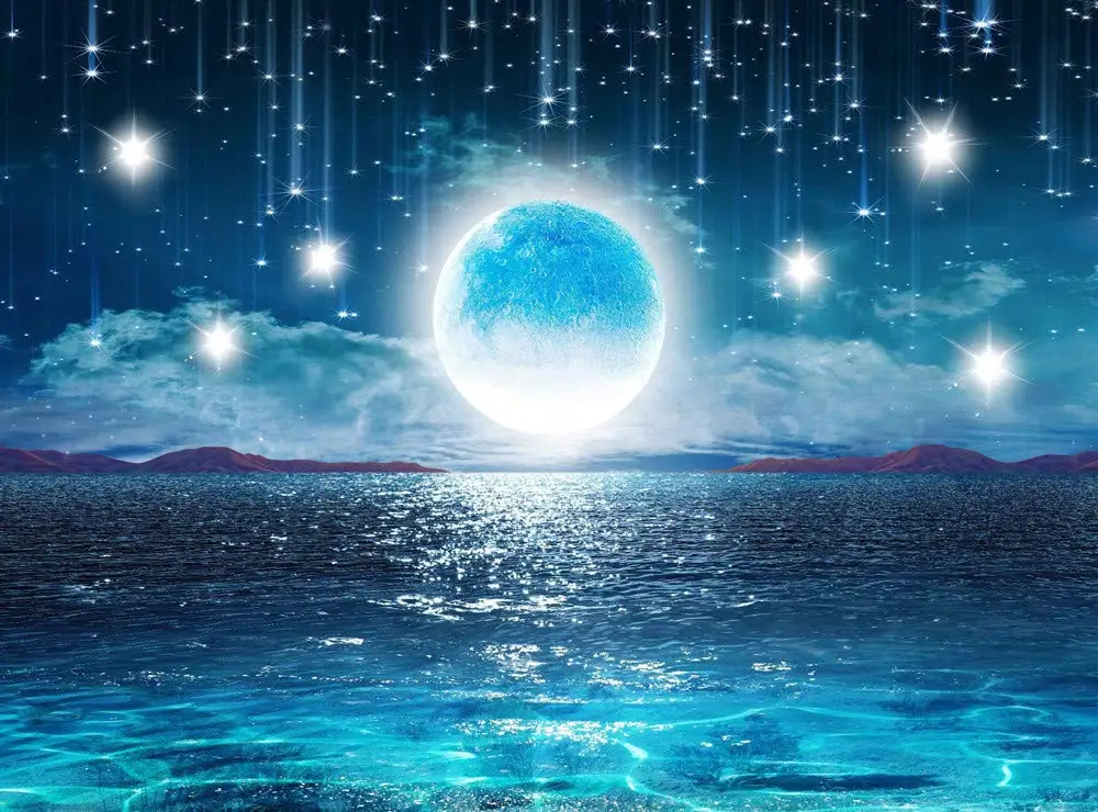

Starry Sky Ocean Moon and Stars Tapestry Wall Hanging Cloth Home 3D Cosmic Galaxy Space