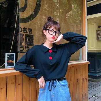 

ETOSELL Female Turn-Down Collar Sweatshirts Women Button Short Pullovers Autumn Winter Casual Tops Tees