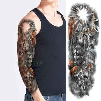 

Waterproof Temporary Tattoo Sticker roman warrior fighting field lion arm large tatoo fake tatto flash tattoos for men women
