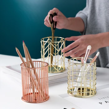 

Nordic Golden Iron Pen Holder Makeup Pen Foundation Brush Storage Jar Modern Simple Home Desktop Office Stationery Storage Tube