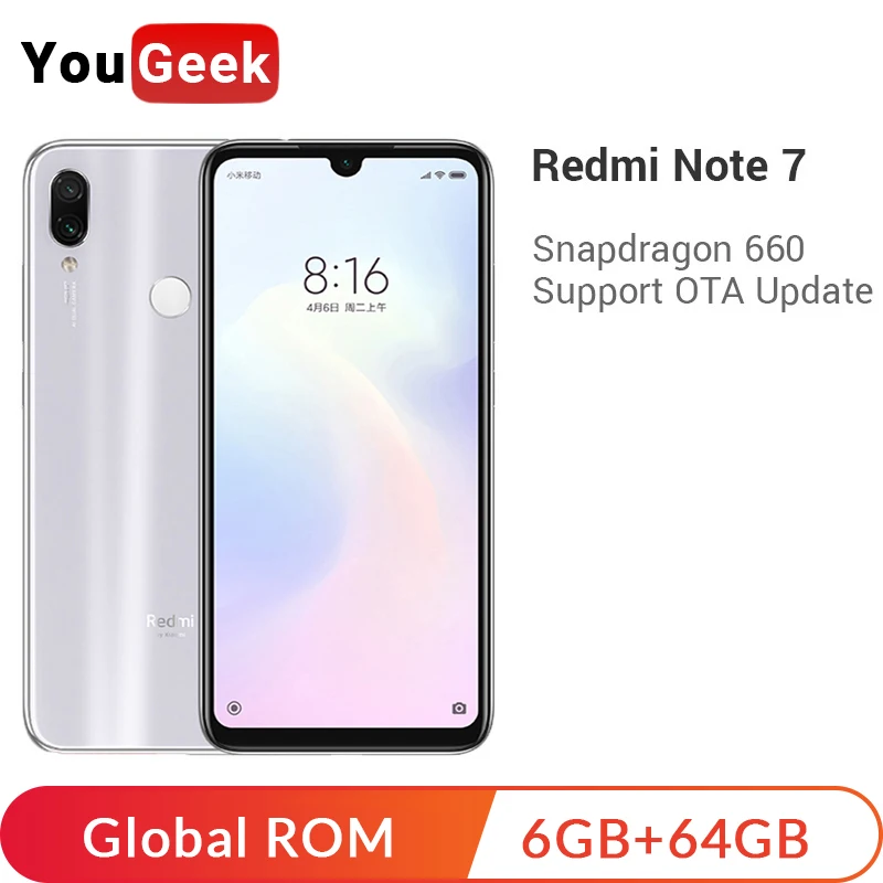 Xiaomi Redmi Note 7 Note7 6 ГБ 64 Гб Snapdragon 660 4000 мАч 48MP двойная камера 6," полноэкранный USB C Quick Charge 4,0 смартфон