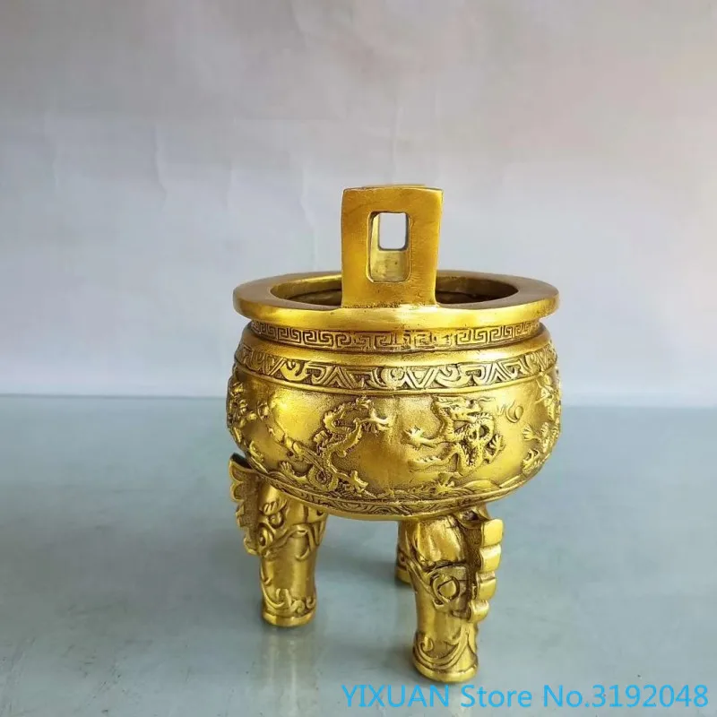 Cobre puro Jiulong quemador de incienso dragón de oro afficioso dragón bronce afficioso trinipode geomantica articulos de