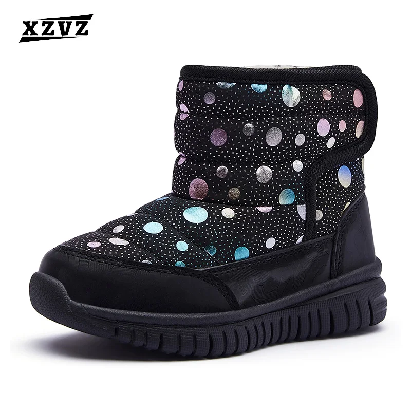 

XZVZ Kids Snow Boots Faux Fur Lined Children's Shoes Water Repellent Design Kids Shoes Add velvet inside Baby Snow Boots