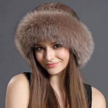 

Winter Warm Real Mink fur hat women's mink fur Knitting hat warm bowler hat