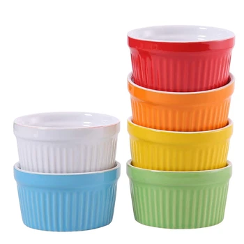 

140ML Oven Safe Souffle Ramekins for Creme Brulee Lava Cake Baking Set of 6 Colorful