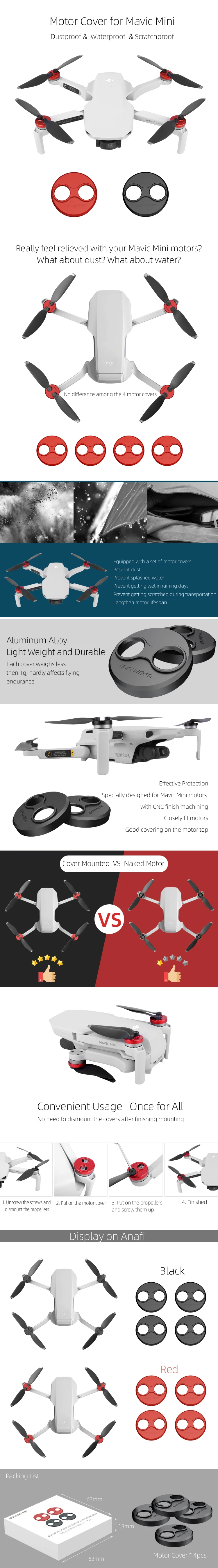 4 шт. крышка двигателя для DJI Mavic Mini алюминиевый сплав защита двигателя Пылезащитная Водонепроницаемая крышки для мотора для Mavic Mini АКСЕССУАРЫ