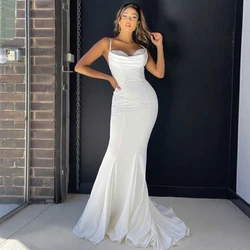 Mermaid White Evening Dresses for Dinner Party Strapless Dress Spaghetti Strap Sleeveless Robe De Soirée Femme with Chiffon