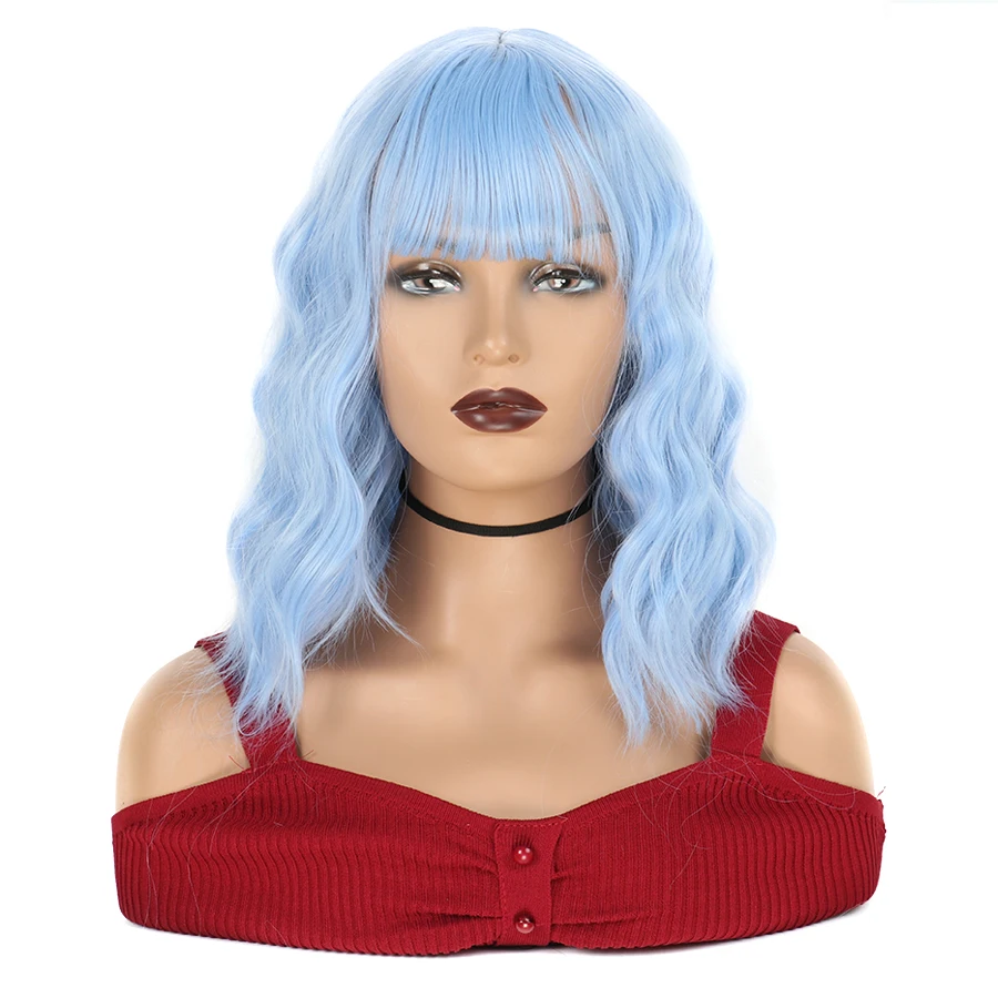 

Short Natrual Wave Bob Wigs with Air Bangs for Women Synthetic Heat Resistant Fiber for Party Cosplay Wig Ombre