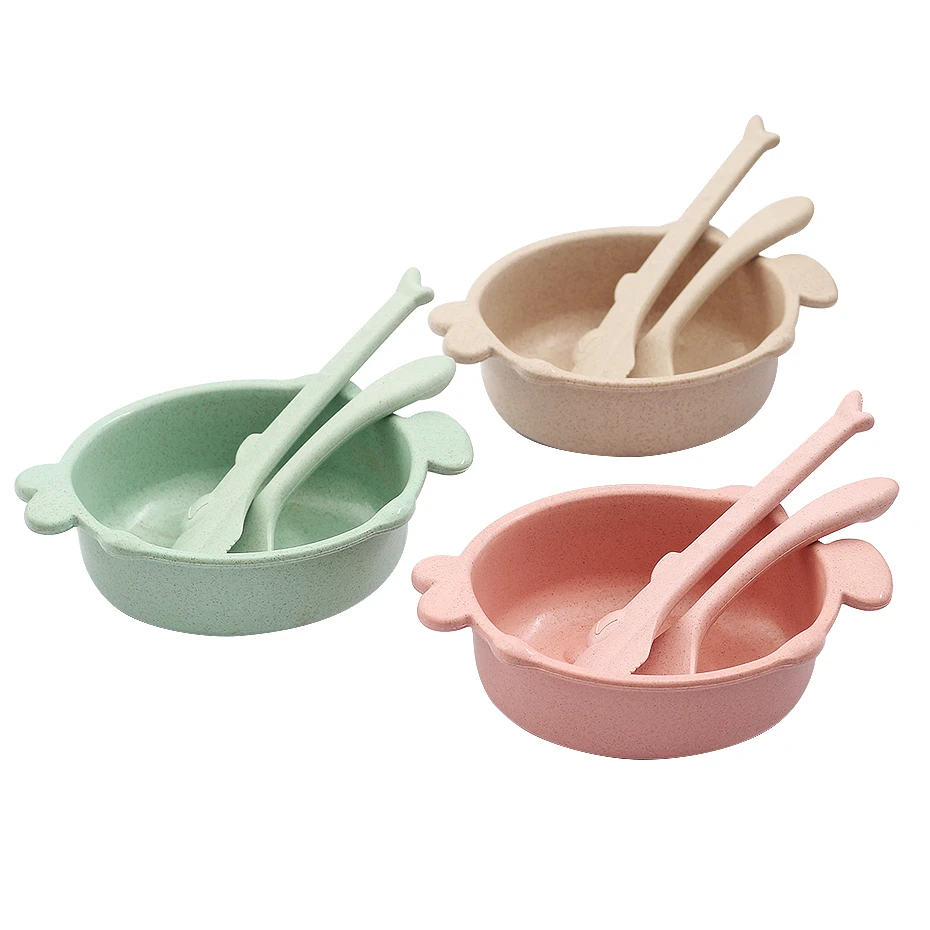 

2pcs/set Baby Feeding Food Tableware Eco-Friendly Toddle Kids Dishes Baby Child Eating Dinnerware Anti-hot Training Bowl+Spoon