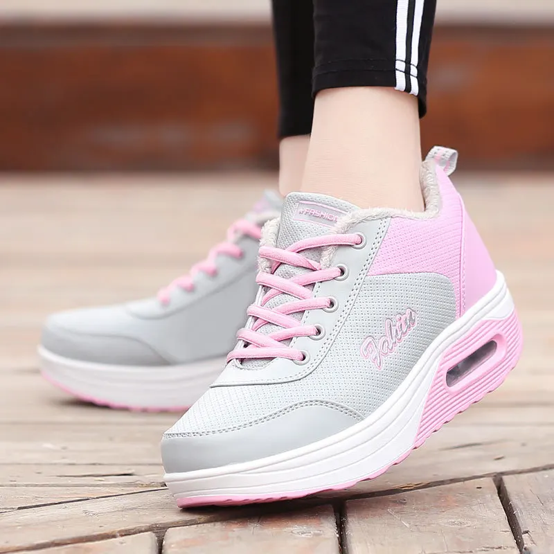 

2019 Autumn And Winter New Style Leather Air Cushion Casual Sports Shoes plus Velvet Thick Bottomed Rocking Shoes Women's Warm C