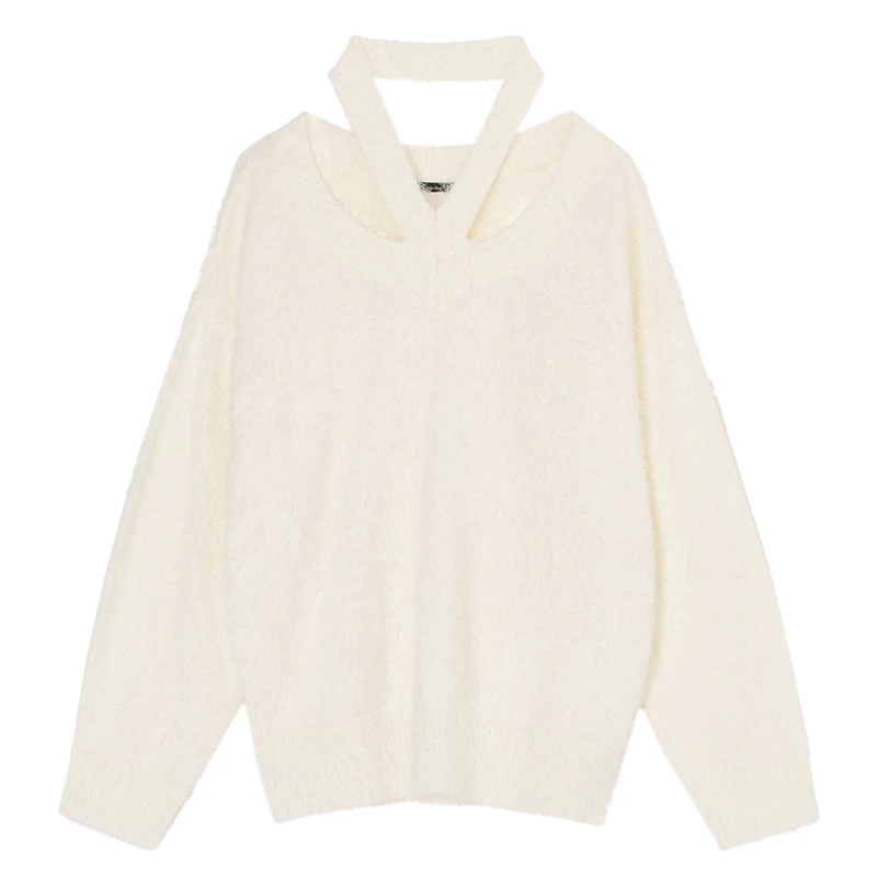 [EAM] Black Big Size Knitting Sweater Loose Fit