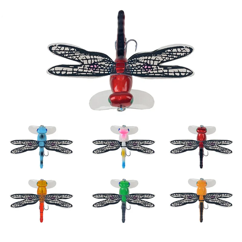 

Fishing Lures 6Colors 7.5cm/6g Artificial 3D Eyes Dragonfly Popper Floating Hard Bait Wobbler Bionic Bait 6# Blood Tank Hook