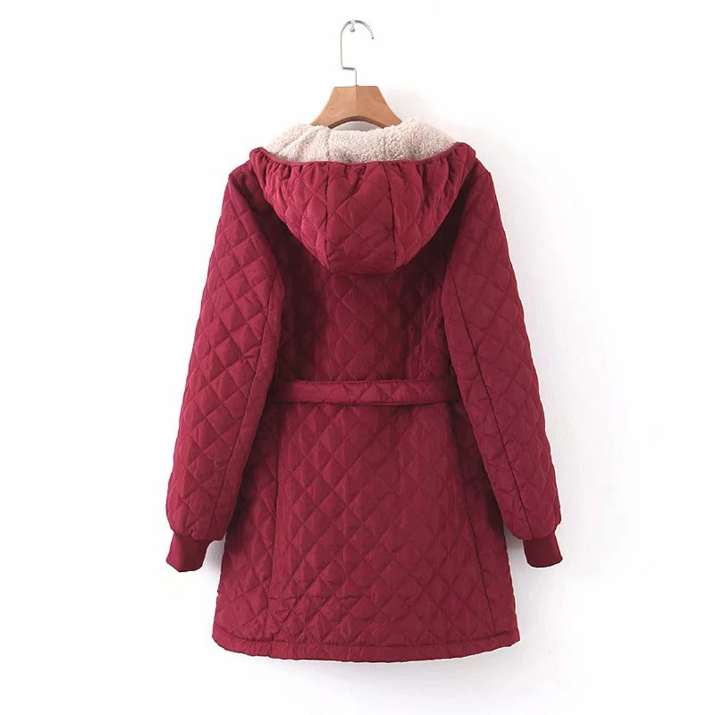 CHAMSGEND Women Elegant Coat Winter Regular Cotton Overcoat Long Bandage Loose Manteau Femme Hiver Warm Jacket 1008