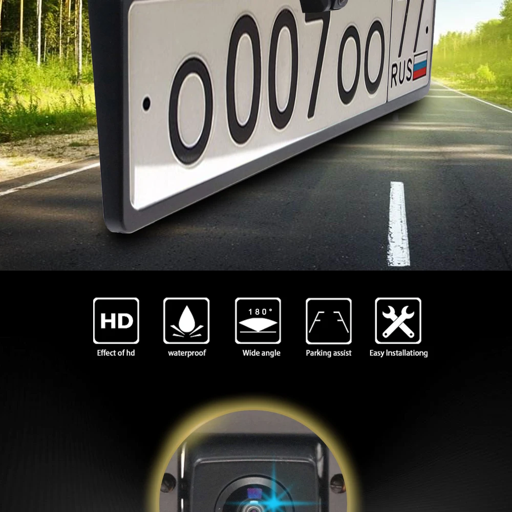 Европейская Автомобильная рамка для номерного знака, камера заднего вида HD, ночное видение, автомобильный проводной видеорегистратор, дублирующая для парковки заднего вида, широкоугольная камера 180