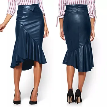 

Eleagnt Faux Leather Skirts Women's Ruffle Sundress 2020 ZANZEA Spring Casual Irregular Skirts Female High Waist Robe Plus Size