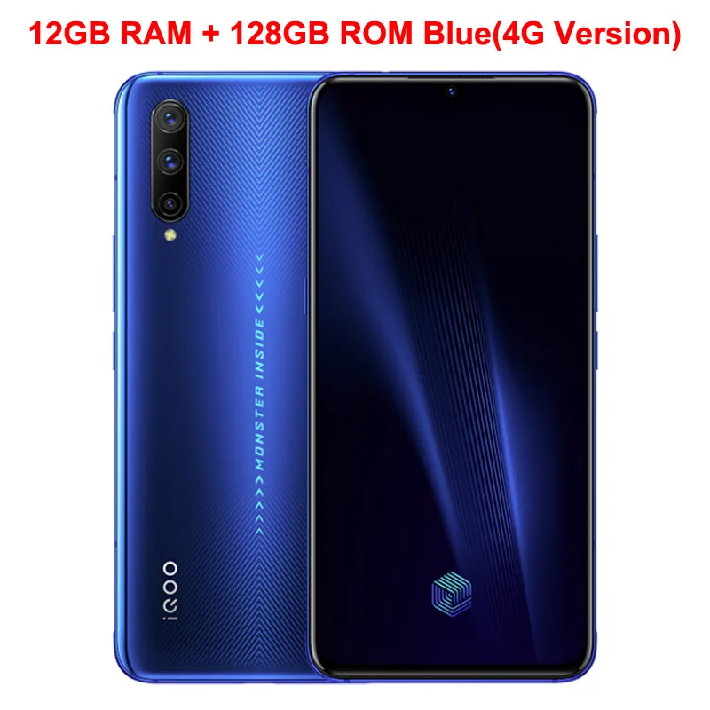 Blue 12GB 128GB Мобильный телефон vivo iQOO Pro 4G, 6,41 дюймов, Super AMOLED, 8 ГБ ОЗУ, 128 Гб ПЗУ, Snapdragon 855 Plus, Android 9,0, NFC, смартфон - Цвет: Blue 12GB 128GB