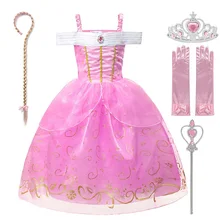 Детские спальные Красота праздничный костюм без рукавов с открытыми плечами для девочек платье принцессы костюм Авроры платье наряды на Хэллоуин, на возраст от двух до восьми от 3 до 10 лет