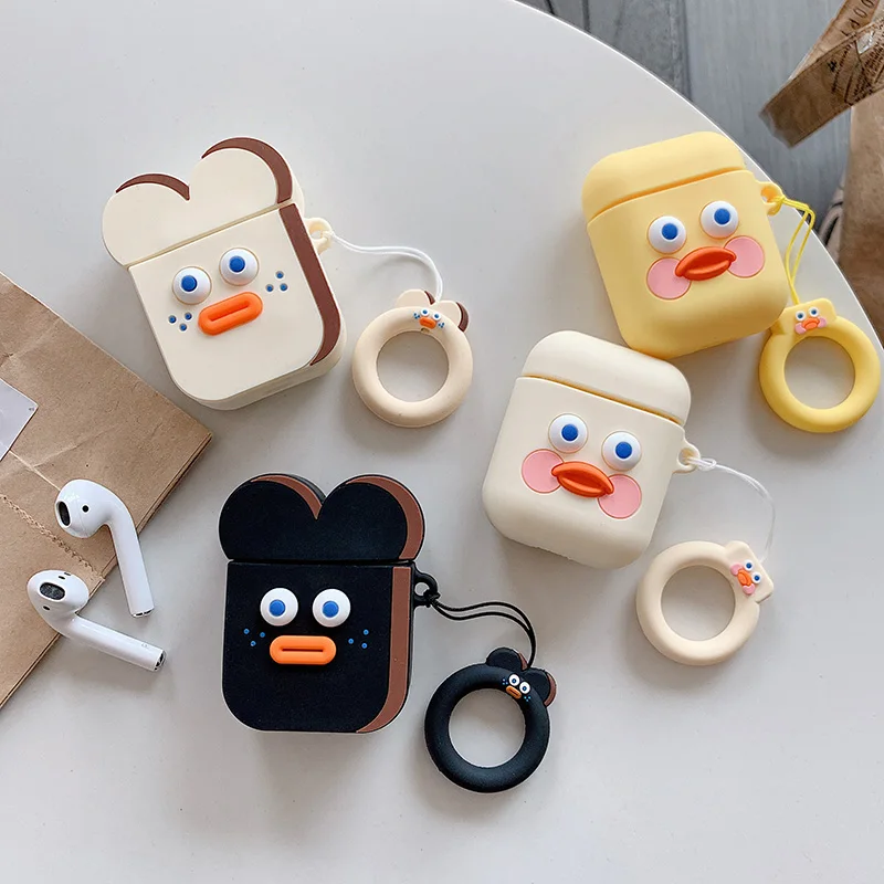 

Earphone Cases for Apple Air Pods 2 AirPods as Cute Sausage Mouth Duck Finger Ring Strips for AirPods i12 i13 i30 i60 TWS Cover