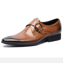 Brand 100% Genuine Leather Men Formal Monk Strap Shoes Luxury Dress Shoe High Quality Handmade Designers Hasp Oxfords