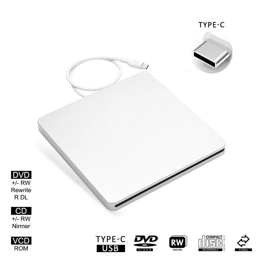 Тип C USB 2,0 внешний DVD привод Оптический привод DVD RW горелка Писатель CD rom плеер для hp ноутбук Настольный Windows MAC OS