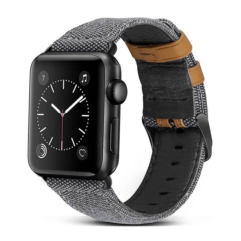 Модный ремешок из ткани и кожи для Apple Watch 38 мм 42 мм для iWatch 40 мм 44 мм Серия 2 3 4 5 ремешок для часов браслет