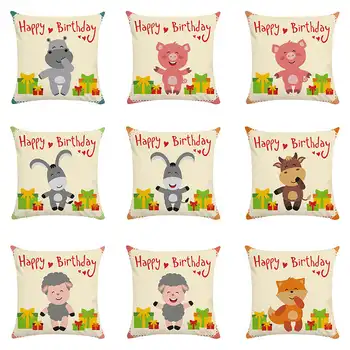 

45*45cm Cute Animal Pig Fox donkey Cushion Cover Sofa Home Decor Happy Birthday Throw Pillow Cover Decorative Pillowcase TP107