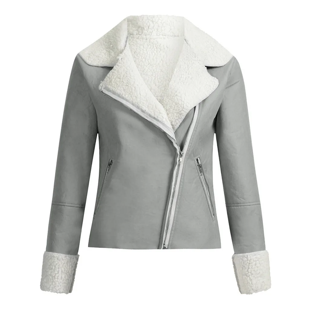 Women's Jacket Lapel Suede Leather Buckle Cool Pilot Jacket Faux Lamb Wool Motorcycle Jackets Women's Coat куртка женская