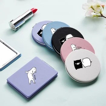 

Funny Dog Portable Makeup Mirror with Double Side for Girls Banana Cute Pig Magnifying PU Compact Pocket Cosmetic Vanity Mirrors