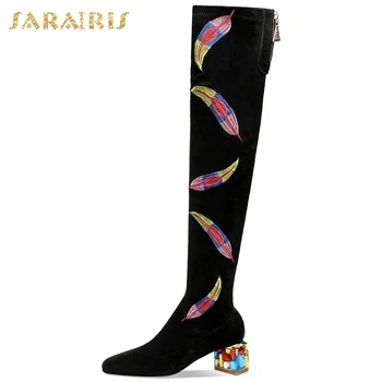 

Sarairis 2020 New Arrivals Crystal INS Hot Over The Knee Boots Woman Shoes Zipper Comfortable Spring Autumn Trendy Boots Female