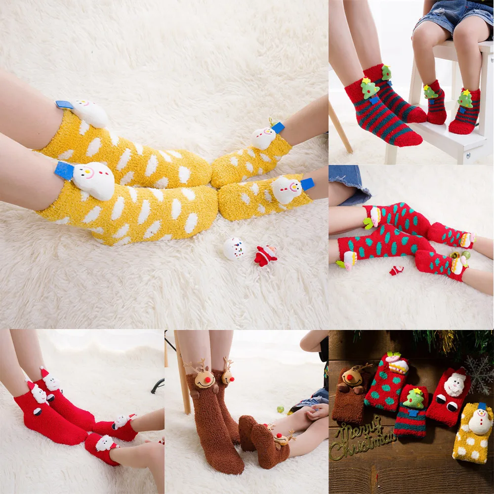 Рождественские детские носки для мальчиков и девочек, детские сетчатые рождественские махровые теплые короткие толстые зимние носки с рисунком для малышей