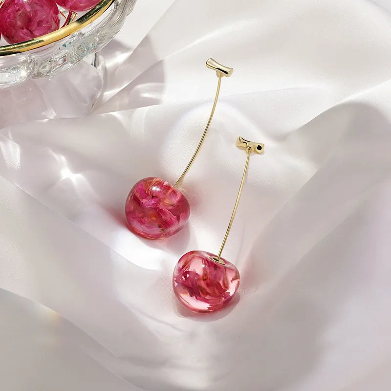 

2020 New Arrival Dominated Acrylic fashion Geometric Women Drop Earrings contracted sweet modelling long Red cherry earrings