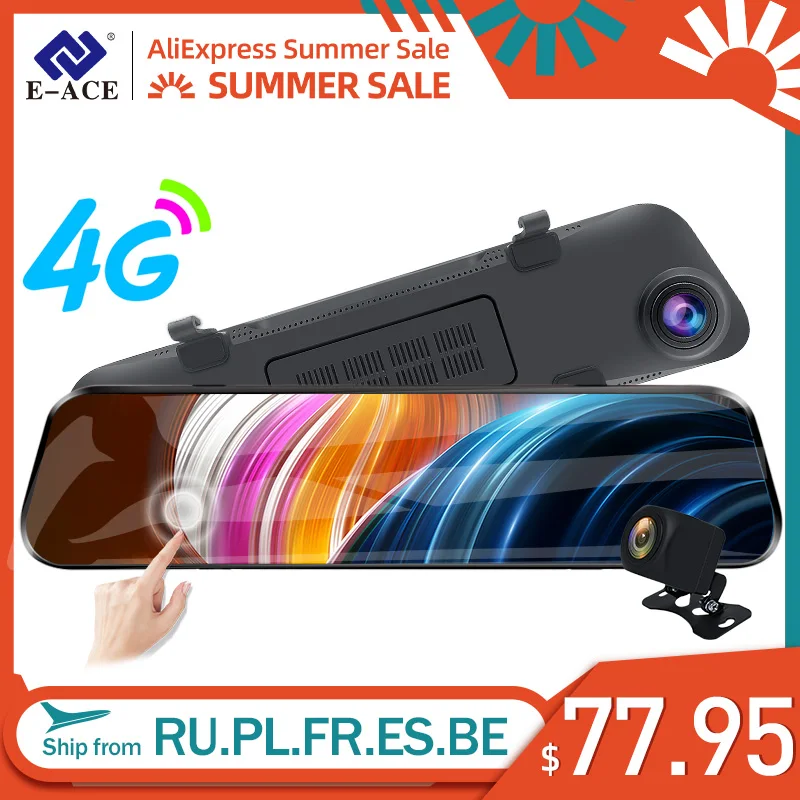 

E-ACE Car Dvr FHD 1080P RearView Mirror 4G Dash Cam Android Registrar GPS Navigation Dual Lens Car Camera ADAS Video Recorder