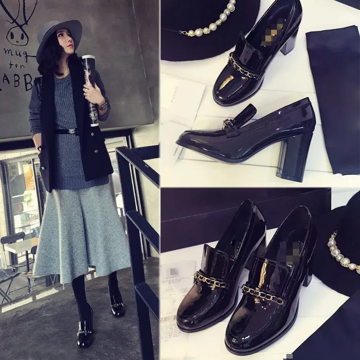 

Europe And America WOMEN'S Shoes 2016 Autumn New Style Waterproof Platform Chunky-Heel Shoes Chain Semi-high Heeled Casual WOMEN