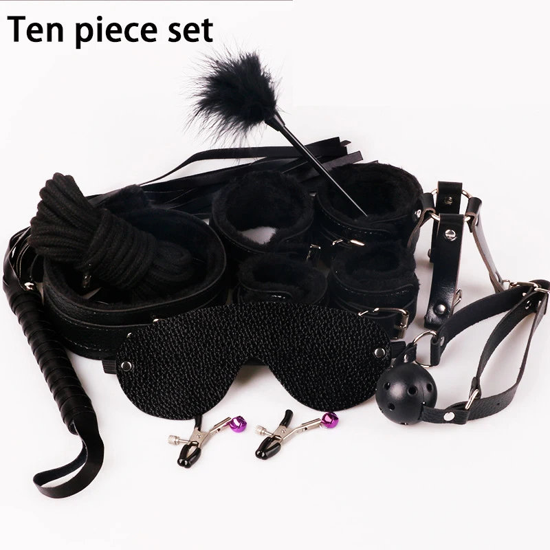 10PCs BDSM Adult Sex Toys Plush Handcuffs Strap Whip Rope Sexy Bed Restraints Bandage Couples
