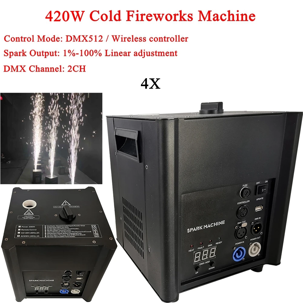 4Pcs/Lot 420W Cold Spark Machine Spark Height 1-5m Wireless Remote/Dmx512 Sparkular Firework Cold Fire Stage DJ Effect Machine