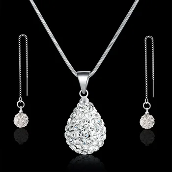 

CASHOU25 Bridal Jewelry Set Shambhala Crystal Droplet Necklace Earrings Set Lady